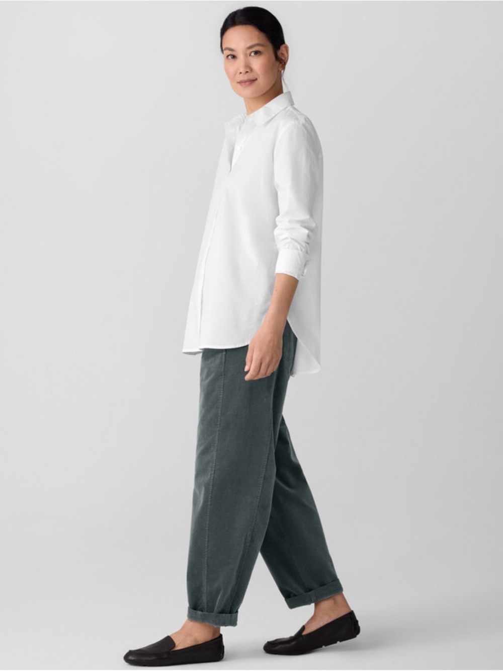 Eileen Fisher Organic Cotton Classic Collar Button Down Shirt - Picture 2 of 11